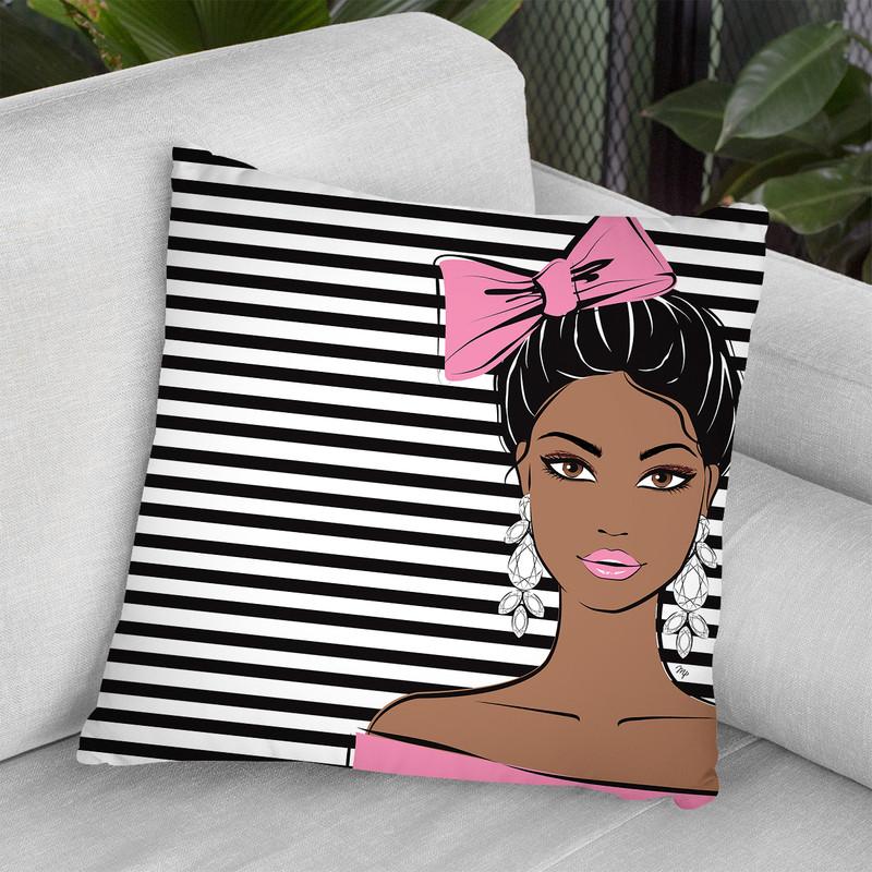 Bow Girl I Throw Pillow By Martina Pavlova