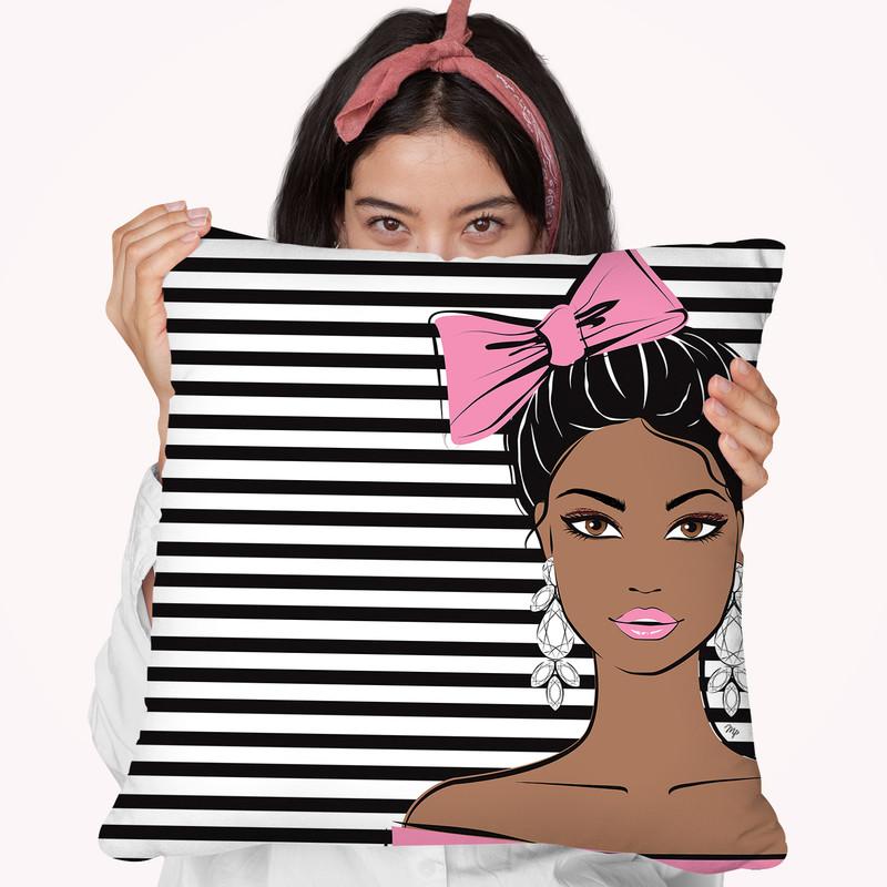 Bow Girl I Throw Pillow By Martina Pavlova