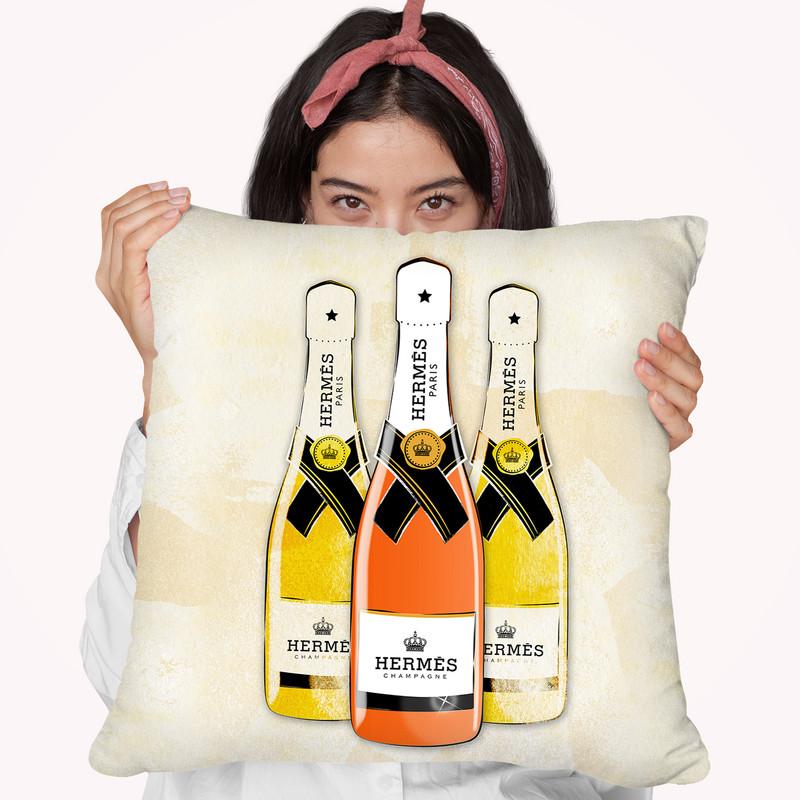 Hermes Champagne Throw Pillow By Martina Pavlova