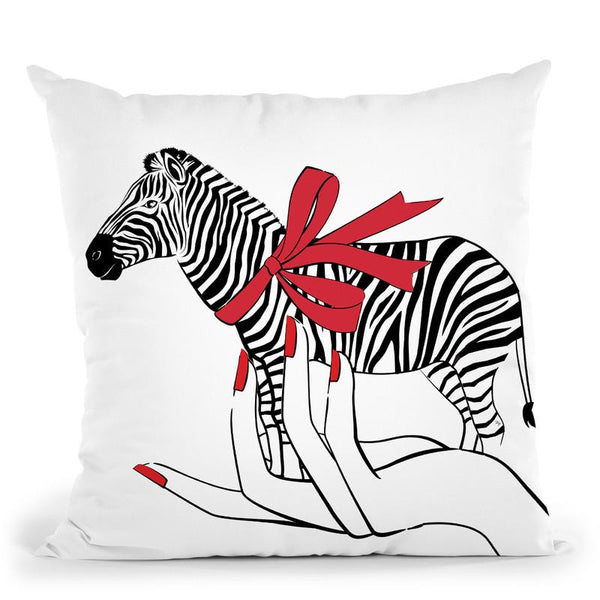 Holding Zebra Throw Pillow By Martina Pavlova