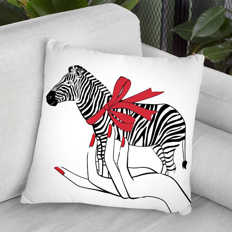Holding Zebra Throw Pillow By Martina Pavlova