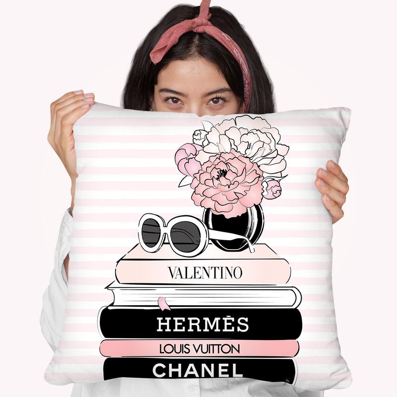 Pink Books Throw Pillow By Martina Pavlova