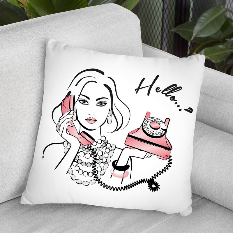 Hello? Girl On The Phone Throw Pillow By Martina Pavlova