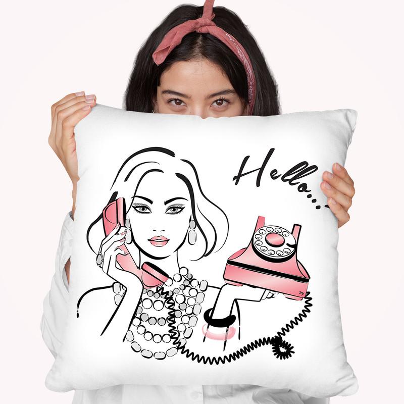 Hello? Girl On The Phone Throw Pillow By Martina Pavlova
