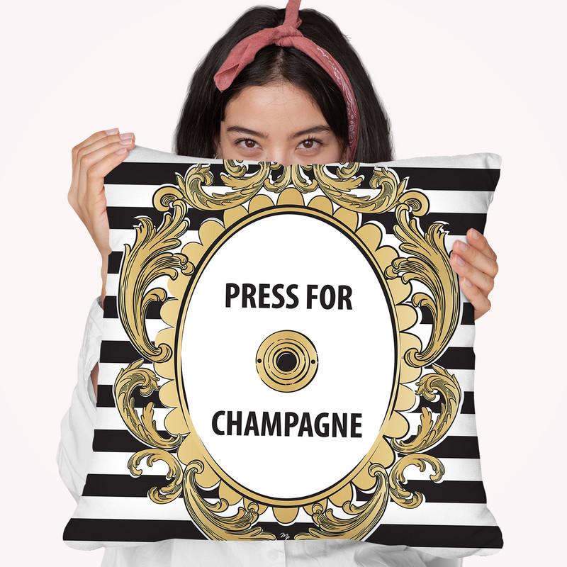 Press For Champagne Throw Pillow By Martina Pavlova
