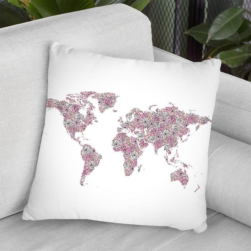 Flower World Map Throw Pillow By Martina Pavlova