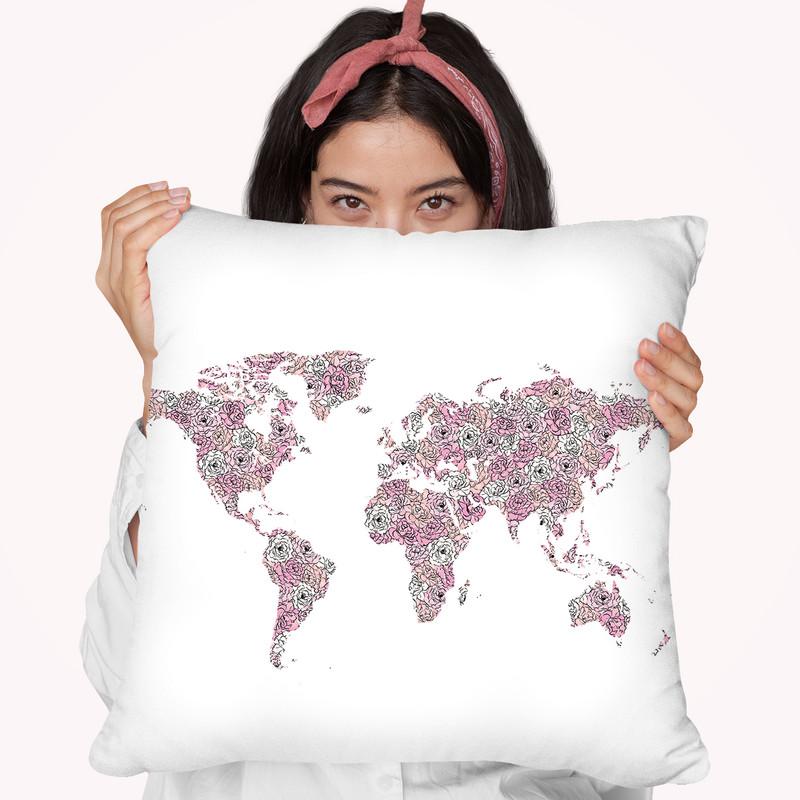 Flower World Map Throw Pillow By Martina Pavlova