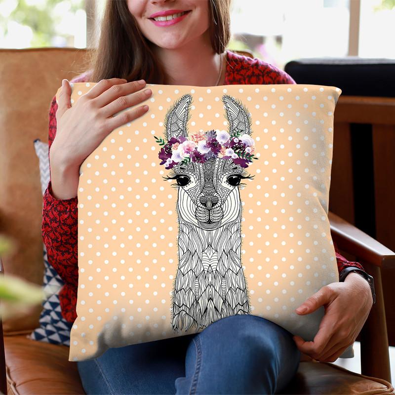 Flower Girl Alpaca Peach Dots Throw Pillow By Monika Strigel