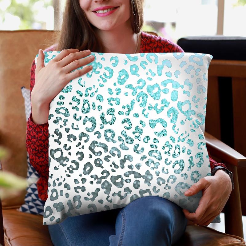 Monis Glitter Leo Mint Throw Pillow By Monika Strigel