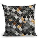 Mural Really Mermaid Black Gold Throw Pillow By Monika Strigel