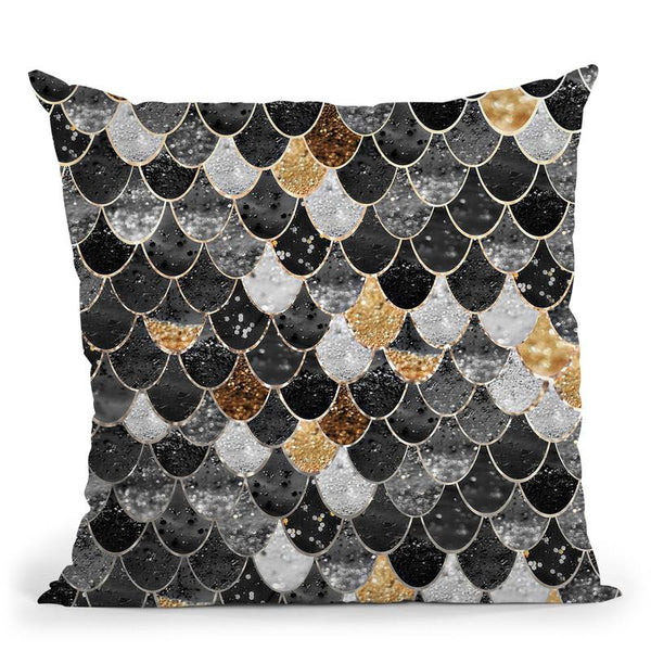 Mural Really Mermaid Black Gold Throw Pillow By Monika Strigel