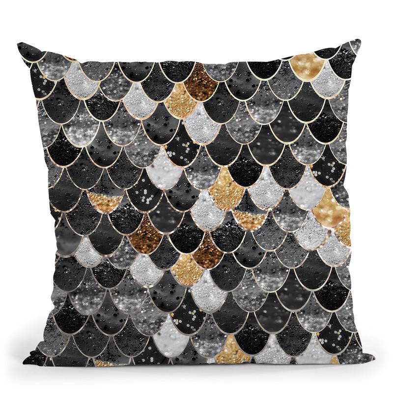 Mural Really Mermaid Black Gold Throw Pillow By Monika Strigel