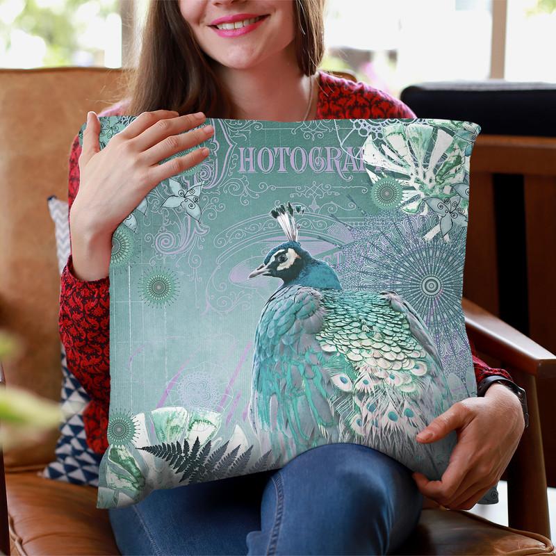 Pink Peacock Mint Throw Pillow By Monika Strigel
