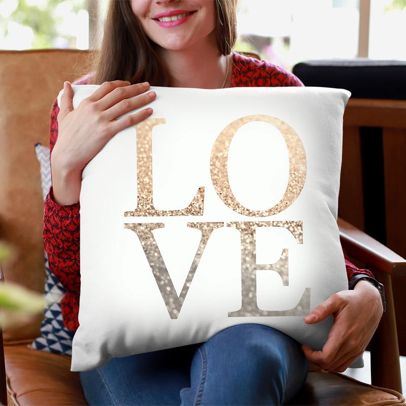 Gatsby Gold Love Throw Pillow By Monika Strigel