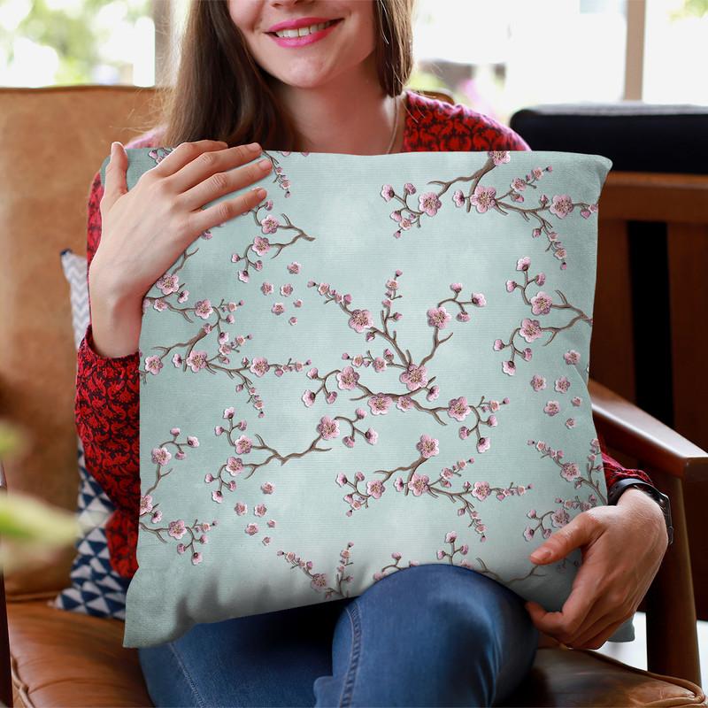 Sakura Love Grunge Grey Throw Pillow By Monika Strigel