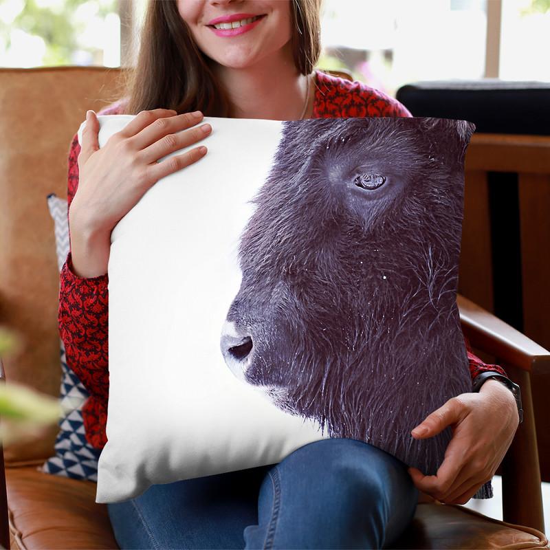 Scandi Black Buffalo Portrait Throw Pillow By Monika Strigel