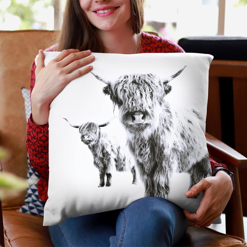 Scandi Highland Cattle Lulu And Sarah Throw Pillow By Monika Strigel