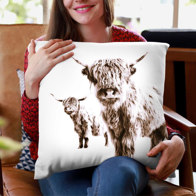 Scandi Highland Cattle Lulu And Sarah I Throw Pillow By Monika Strigel