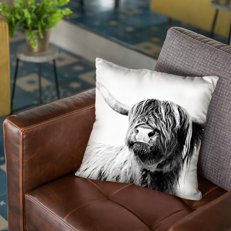Scandi Highland Cattle Frida Throw Pillow By Monika Strigel