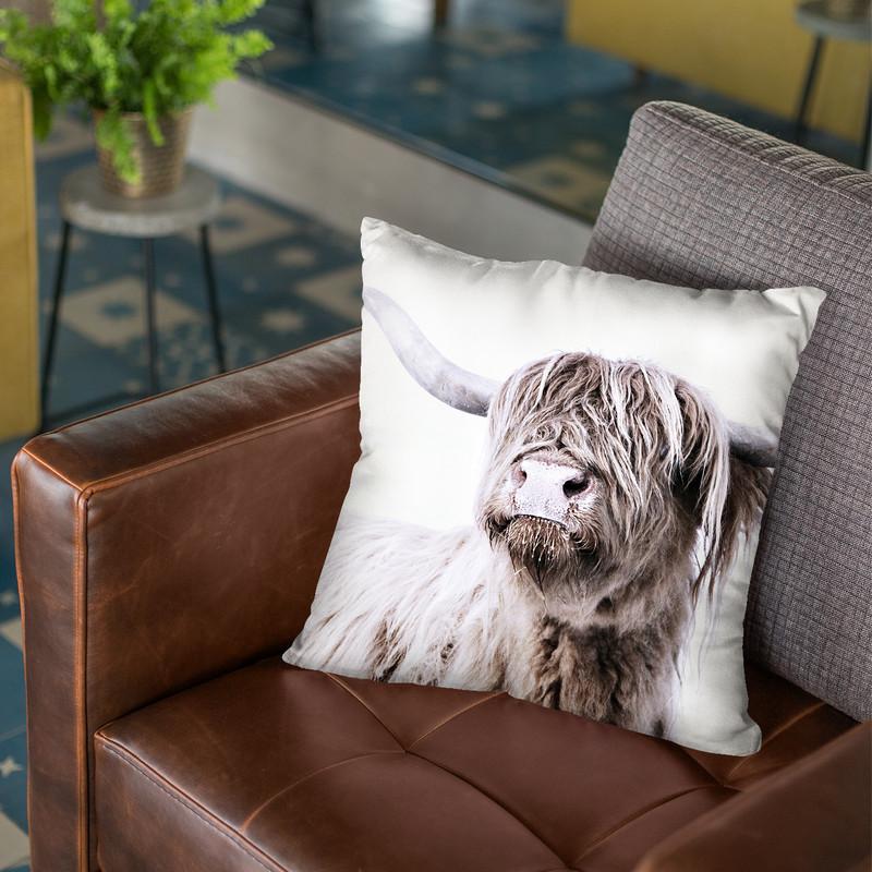 Scandi Highland Cattle Throw Pillow By Monika Strigel