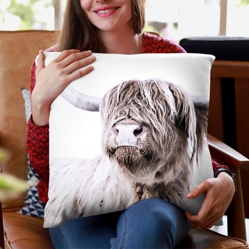 Scandi Highland Cattle Throw Pillow By Monika Strigel