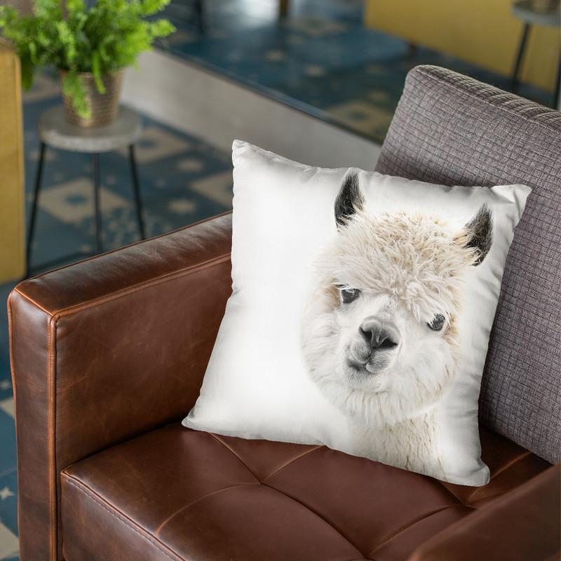 Scandi Peeky Alpaca White Throw Pillow By Monika Strigel