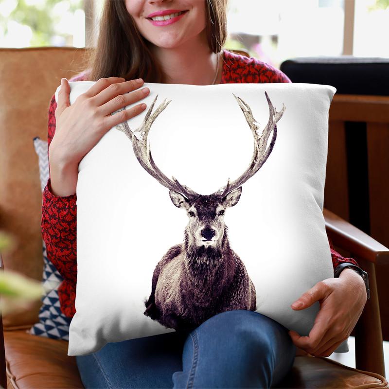 Scandi Stag In Snowbed Throw Pillow By Monika Strigel