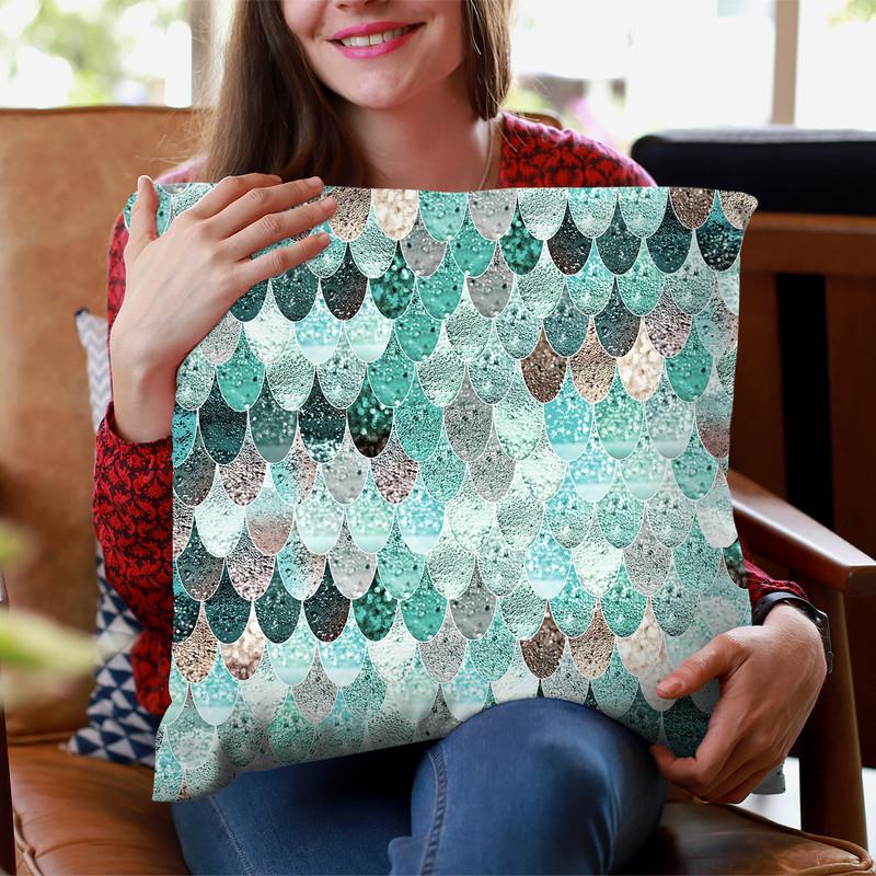 Summer Mermaid Pale Mint Throw Pillow By Monika Strigel
