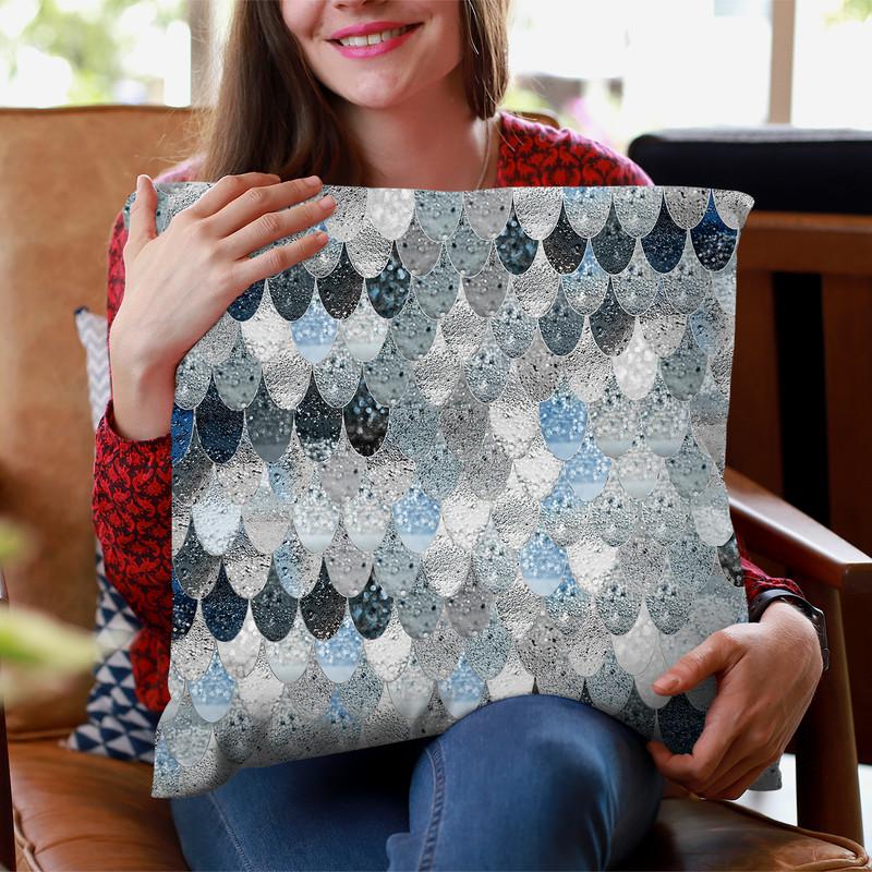 Summer Mermaid Silver Blue Throw Pillow By Monika Strigel