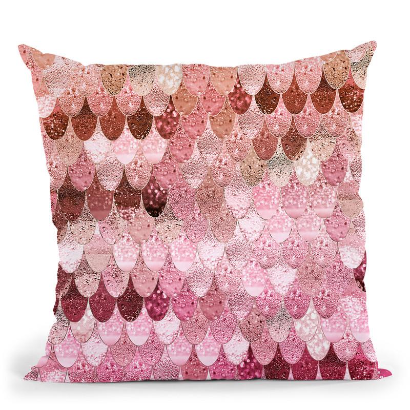 Summer Mermaid Rose Pink Gold Throw Pillow By Monika Strigel