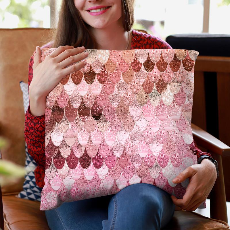 Summer Mermaid Rose Pink Gold Throw Pillow By Monika Strigel
