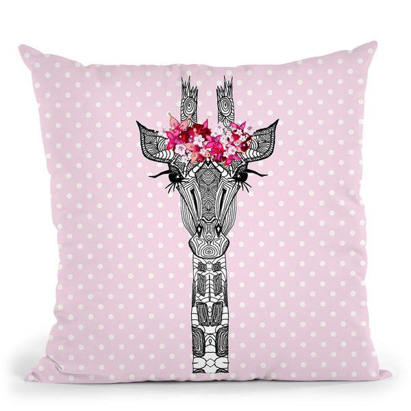 Flower Girl Giraffe Pink Dots Throw Pillow By Monika Strigel
