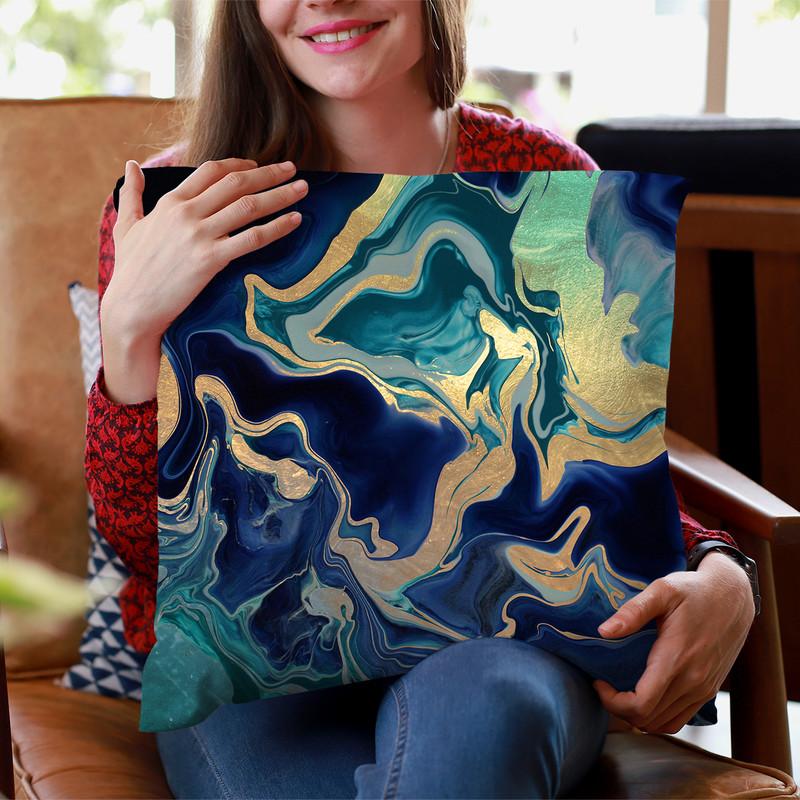 Dramaqueen Gold Indigo Throw Pillow By Monika Strigel