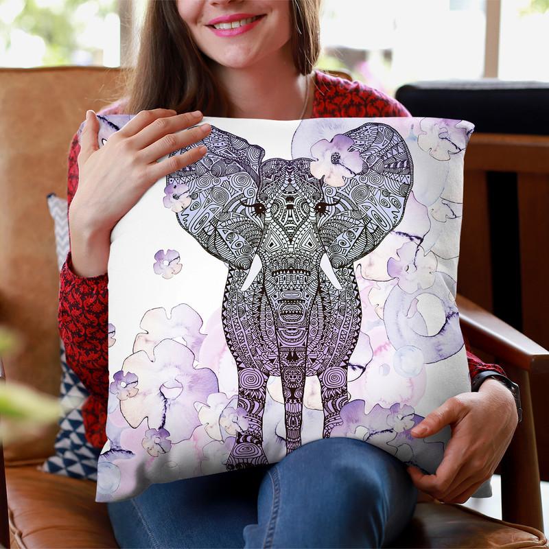 Flowerower Elephant Throw Pillow By Monika Strigel