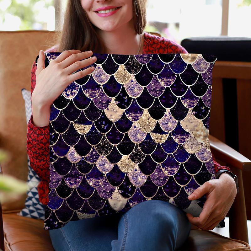 Mermaid Dark Purple Gold Throw Pillow By Monika Strigel
