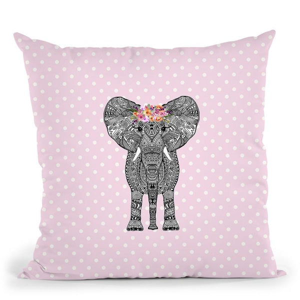 Flower Girl Elephant Pink Dots Throw Pillow By Monika Strigel