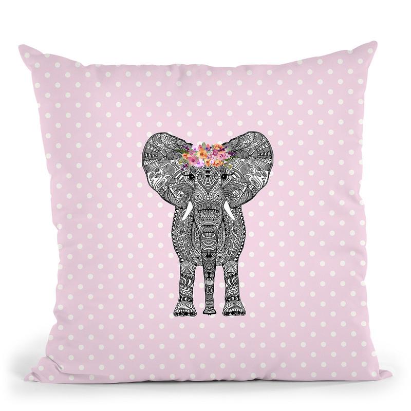 Flower Girl Elephant Pink Dots Throw Pillow By Monika Strigel