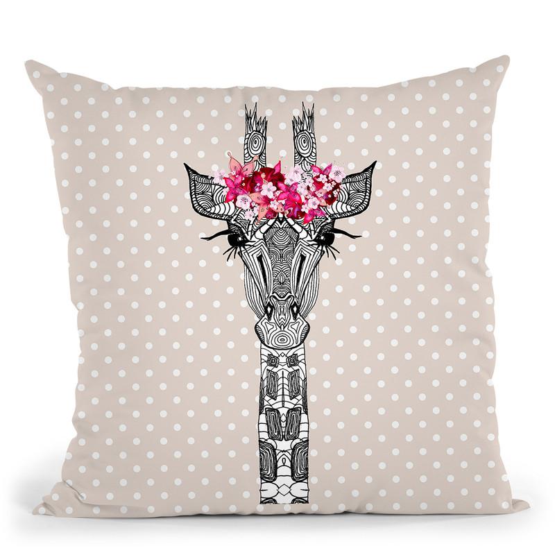 Flower Girl Giraffe Greige Dots I Throw Pillow By Monika Strigel