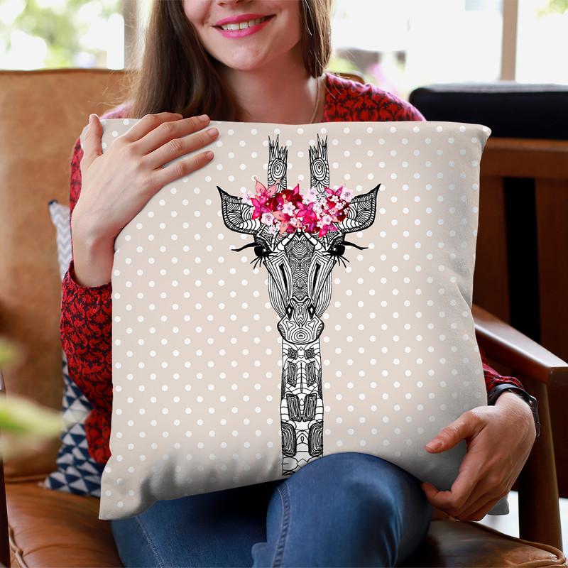 Flower Girl Giraffe Greige Dots I Throw Pillow By Monika Strigel