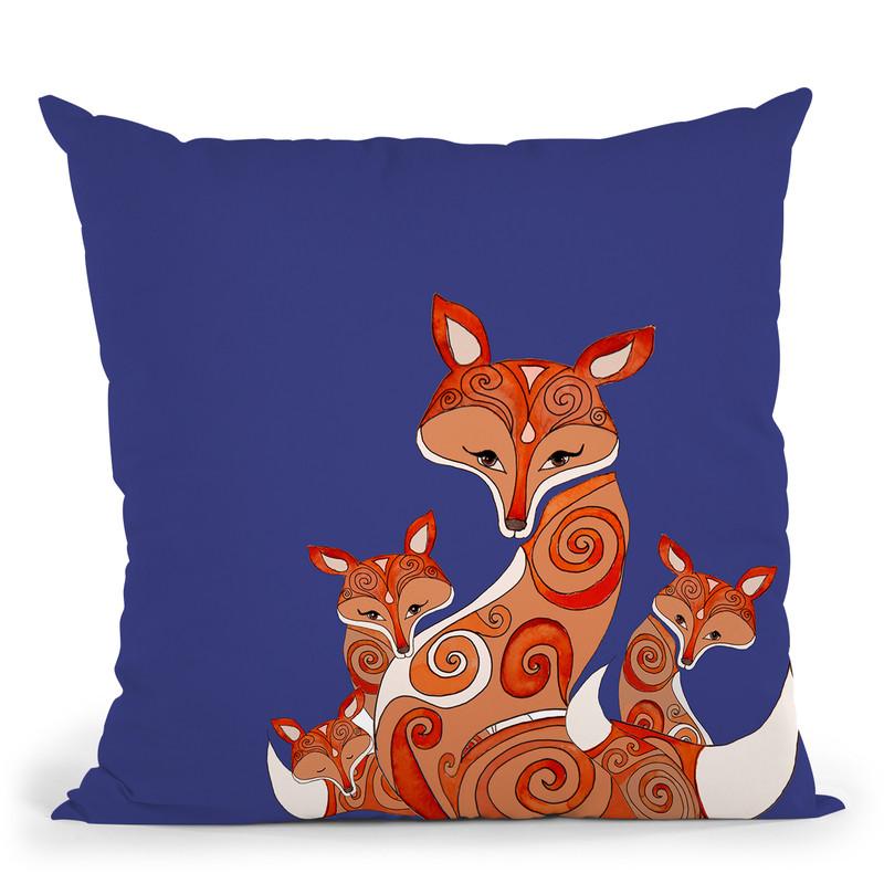 Fox Family Blue Bearbeitet Throw Pillow By Monika Strigel