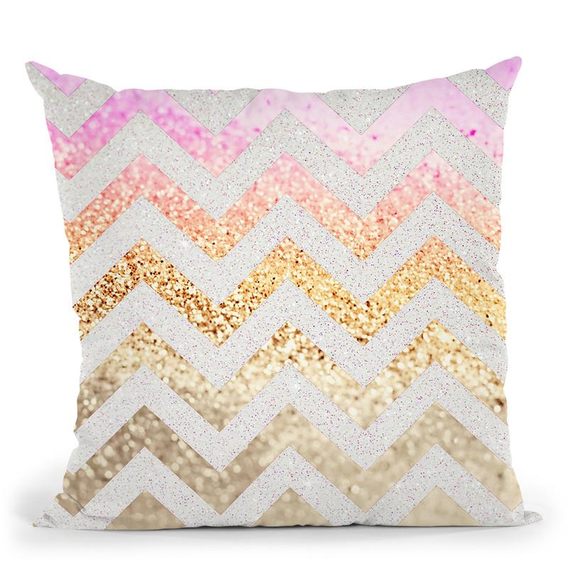 Gatsby Gold Pink Chevron Throw Pillow By Monika Strigel