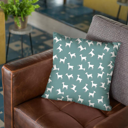 All About Lamas Teal Throw Pillow By Monika Strigel