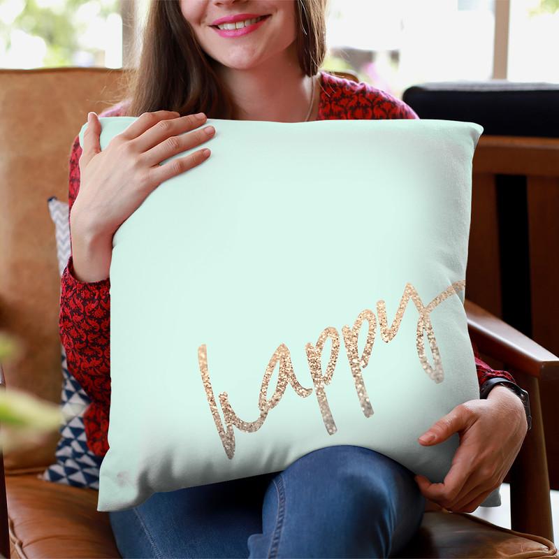 Happy Gold Sweet Mint Throw Pillow By Monika Strigel