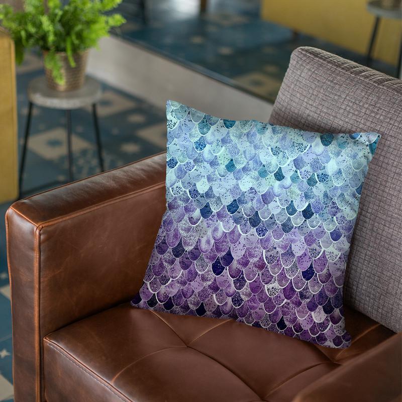 Happy Mermaid Blue Lavender Throw Pillow By Monika Strigel