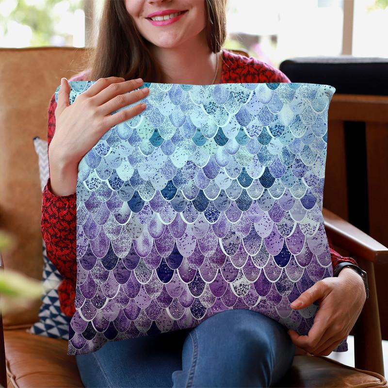 Happy Mermaid Blue Lavender Throw Pillow By Monika Strigel