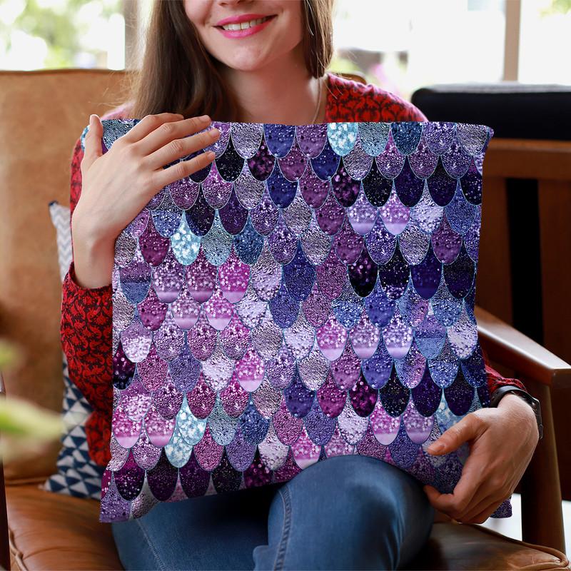 Happy Mermaid Dark Purple Throw Pillow By Monika Strigel