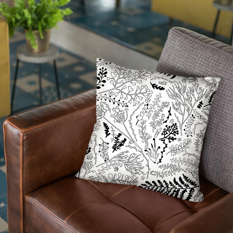 Herbs And Ferns Strigel Black White Throw Pillow By Monika Strigel