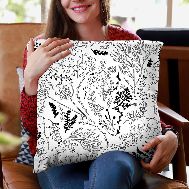 Herbs And Ferns Strigel Black White Throw Pillow By Monika Strigel