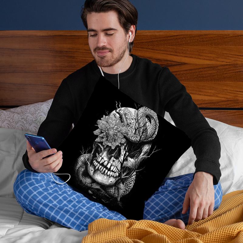 Snake And Skull Throw Pillow By Nicebleed