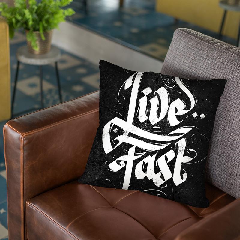 Typo Live Fast Throw Pillow By Nikita Abakumov